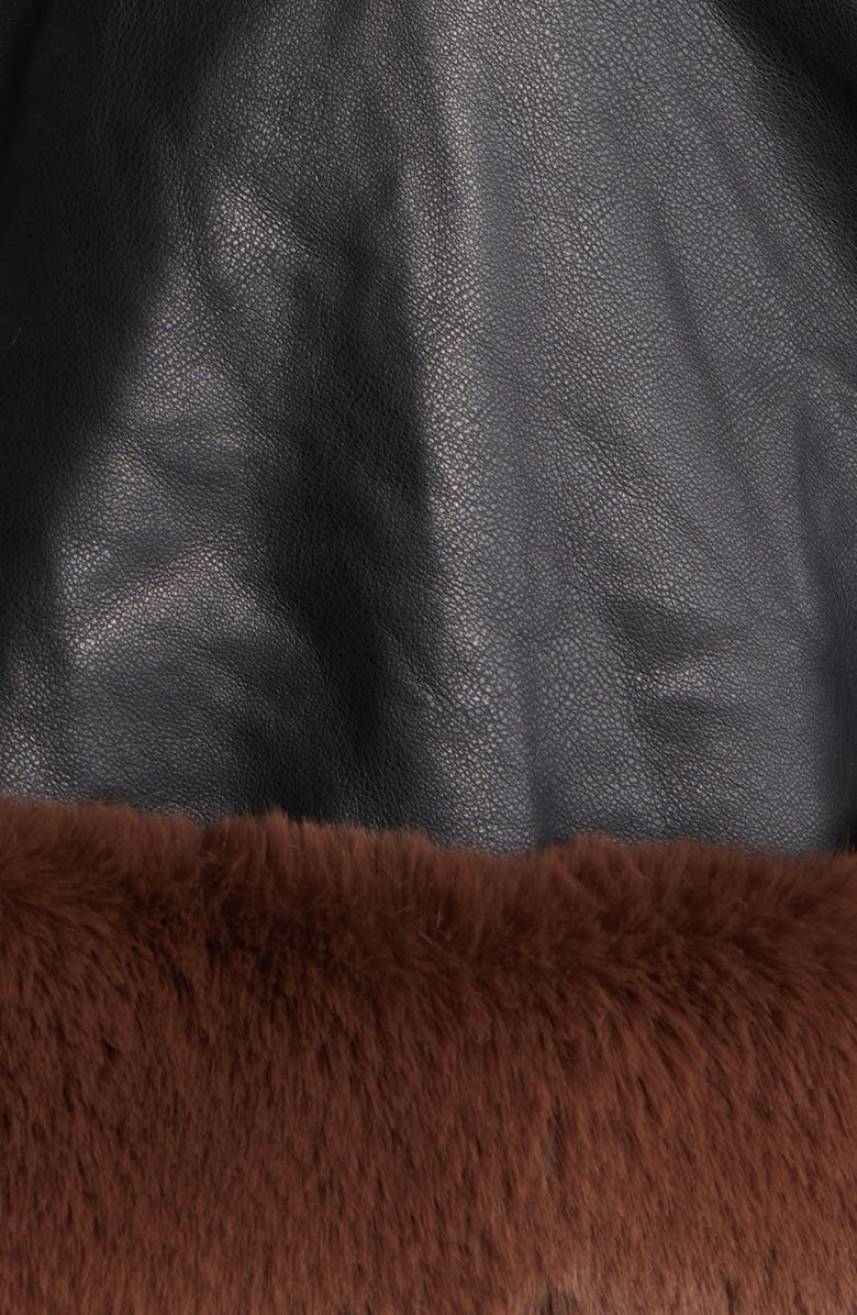 AZALEA WANG Faux Leather & Faux Fur Belted Coat, Alternate, color, Black
