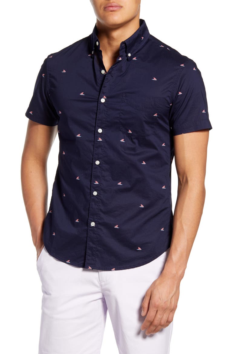 Riviera Slim Fit Shark Fin Short Sleeve Button-Down Shirt, Main, color, SHARK FIN FADE OUT PINK