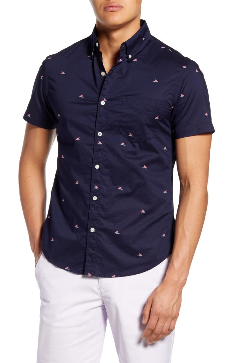 Bonobos Riviera Slim Fit Shark Fin Short Sleeve Button-Down Shirt, Main, color, 