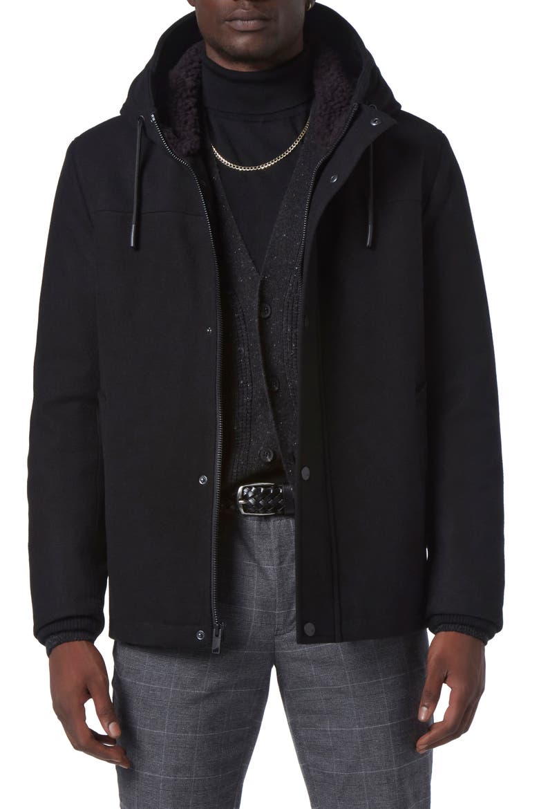 Palmer Melton Hooded Jacket, Main, color, BLACK