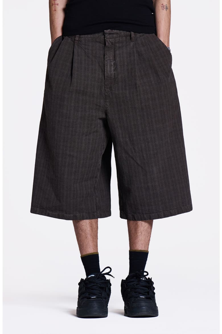Goliath Brown Check Pleated Oversize Shorts, Main, color, BROWN