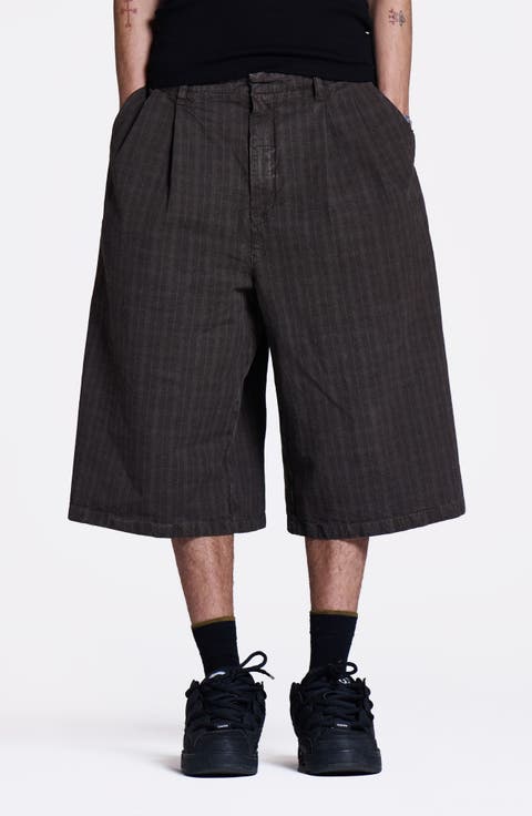 Goliath Brown Check Pleated Oversize Shorts