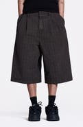 JADED LONDON Goliath Brown Check Pleated Oversize Shorts