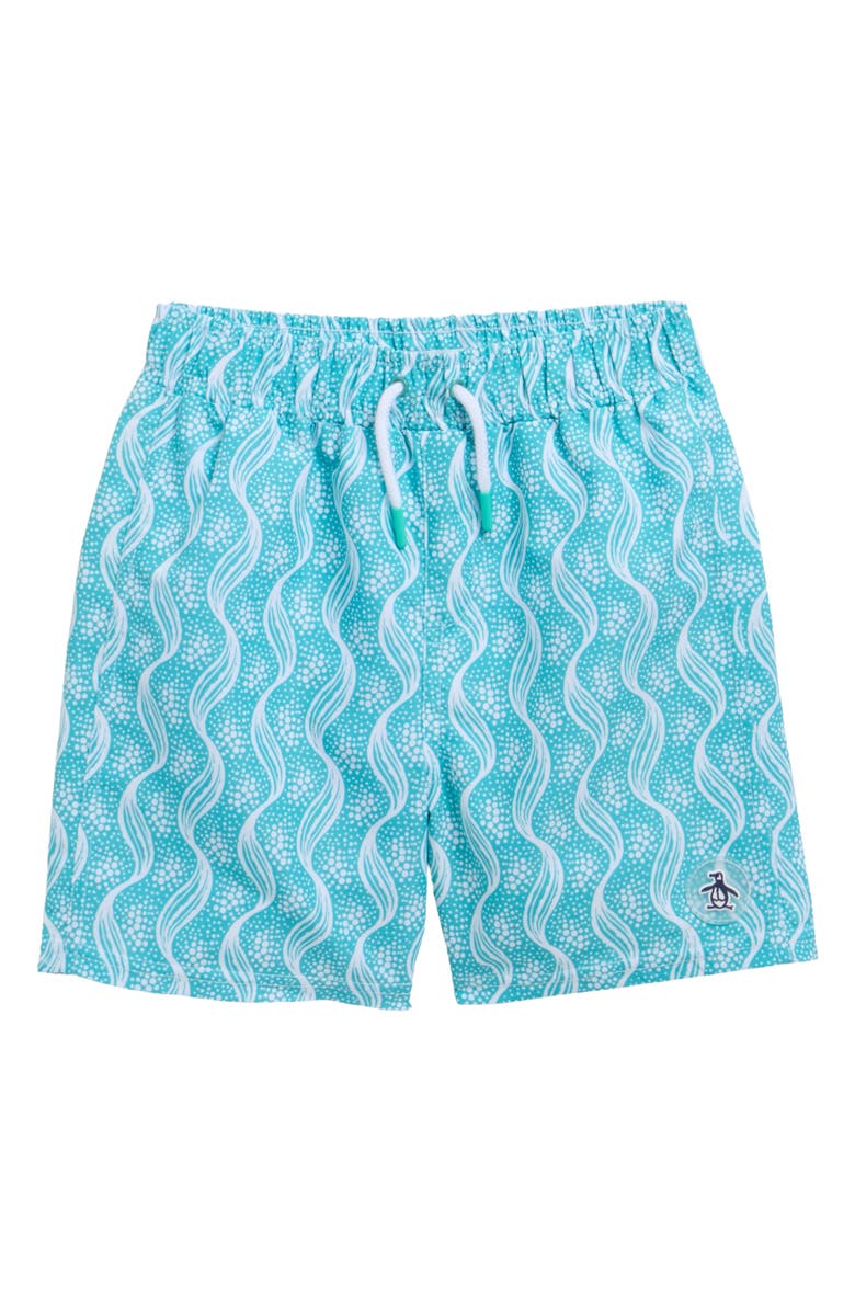 Original Penguin Kids' Print Swim Shorts, Main, color, Lagoon