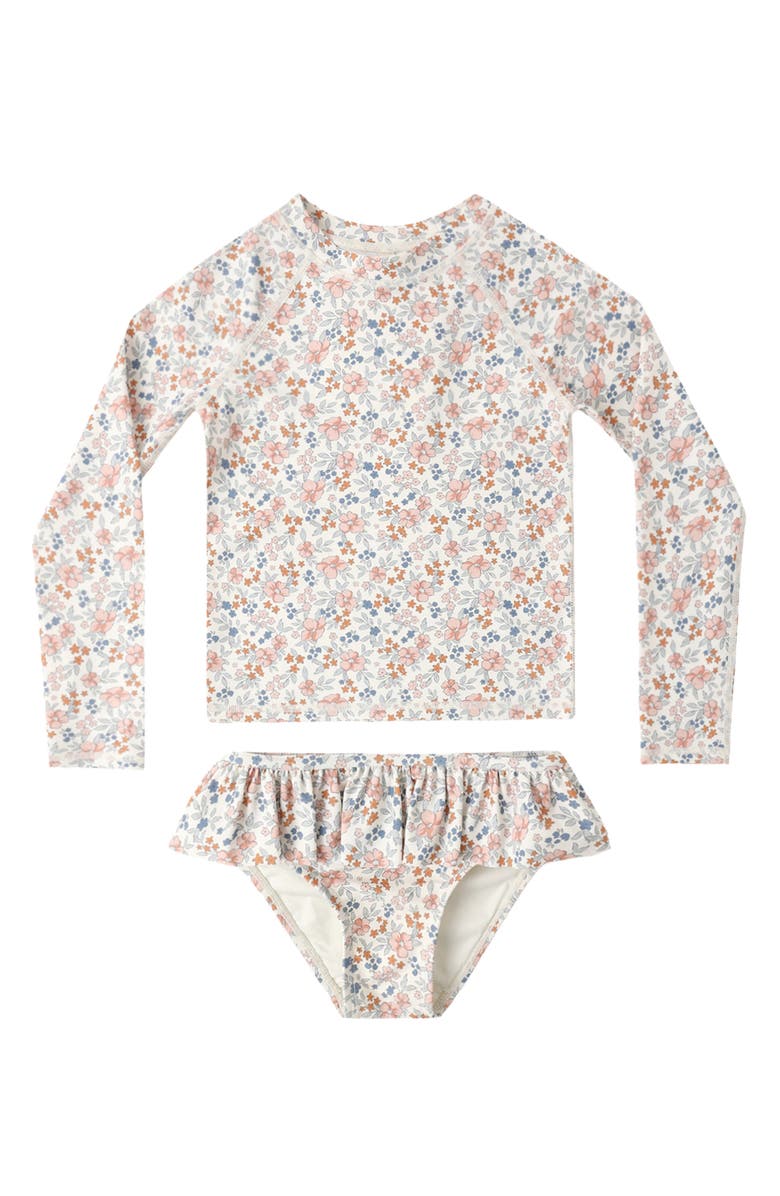 Rylee + Cru Flower Fields Two-Piece Rashguard, Alternate, color, Ivory