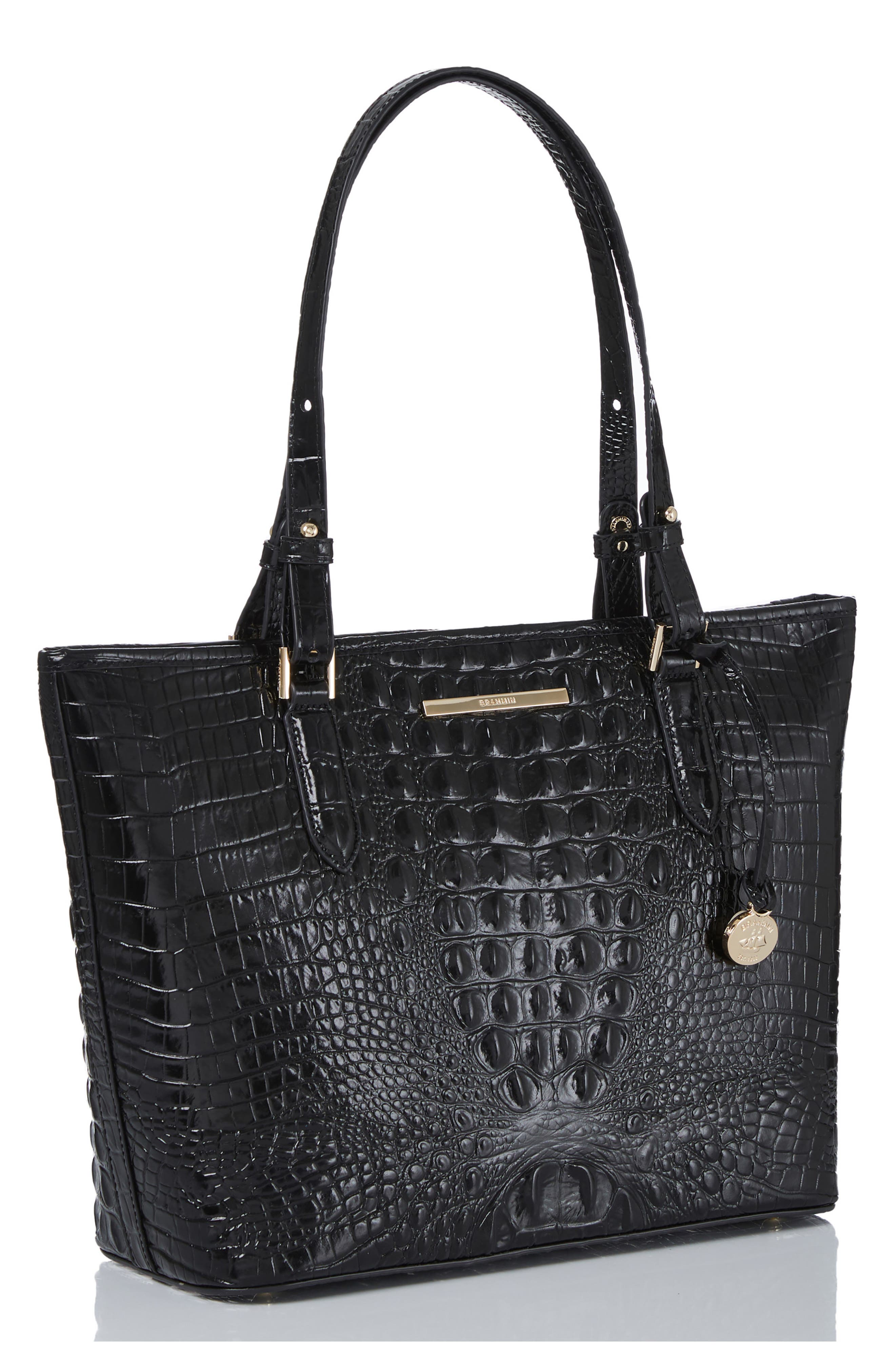 Brahmin Medium Asher Croc Embossed Leather Tote, Alternate, color, Black