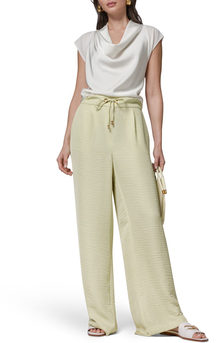 Donna Karan New York Crinkle Tie Waist Wide Leg Pants, Alternate, color, Citrus