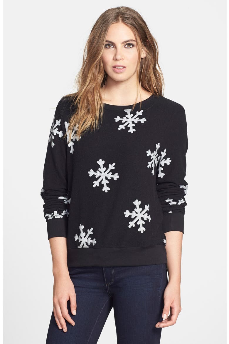 'Snowflake' Baggy Beach Jumper Pullover, Main, color, JET BLACK