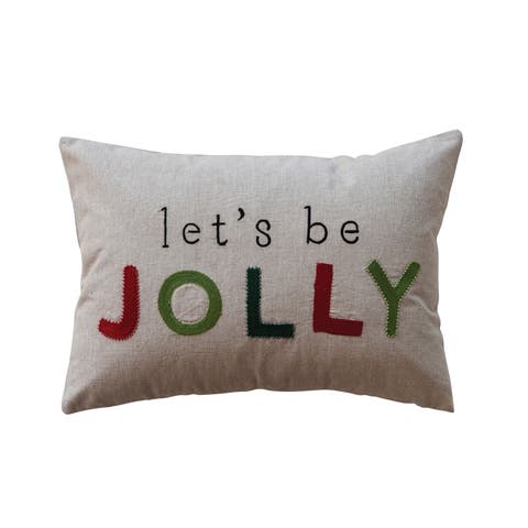 Cotton Chambray Lumbar Pillow with Embroidery & Beads, Red & Green