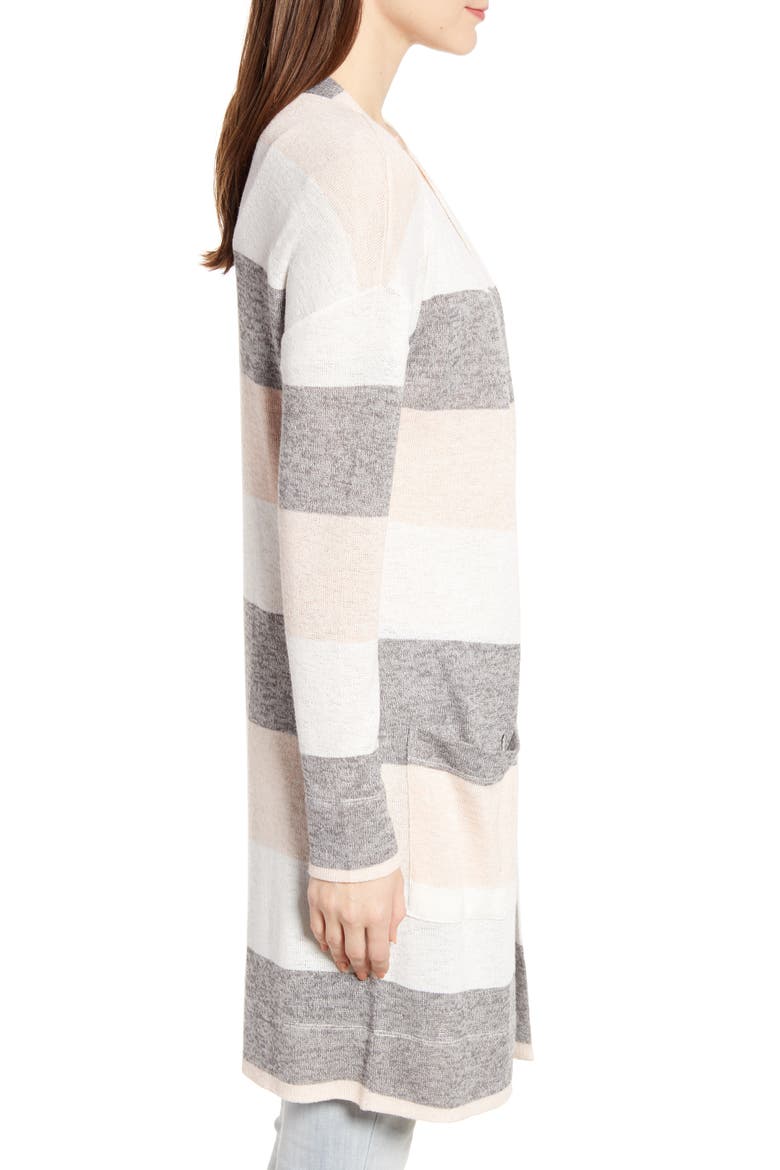 Stripe Longline Cardigan, Alternate, color, GREY/ IVORY/ BLUSH
