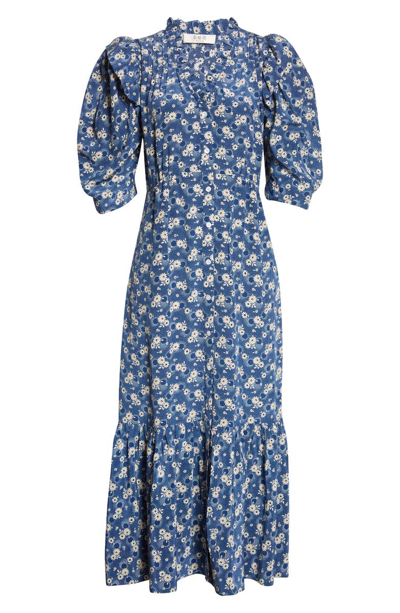 Sea Josefine Floral Print Ruffle Hem Silk Dress, Alternate, color, 