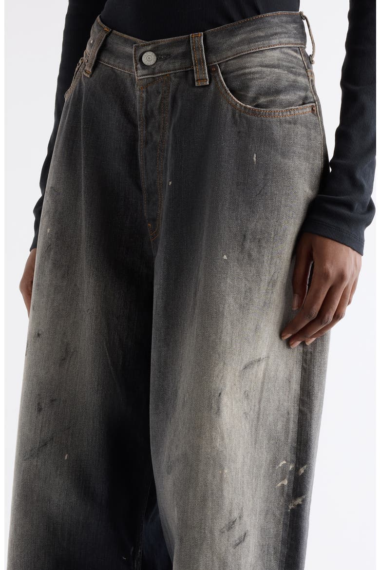 2023 Black Trafa Paint Splatter Baggy Wide Leg Jeans, Alternate, color, BLACK