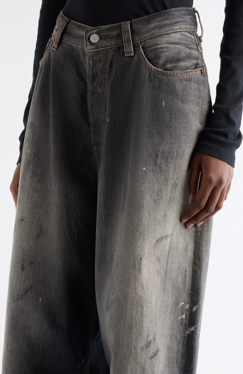 Acne Studios 2023 Black Trafa Paint Splatter Baggy Wide Leg Jeans, Alternate, color, Black