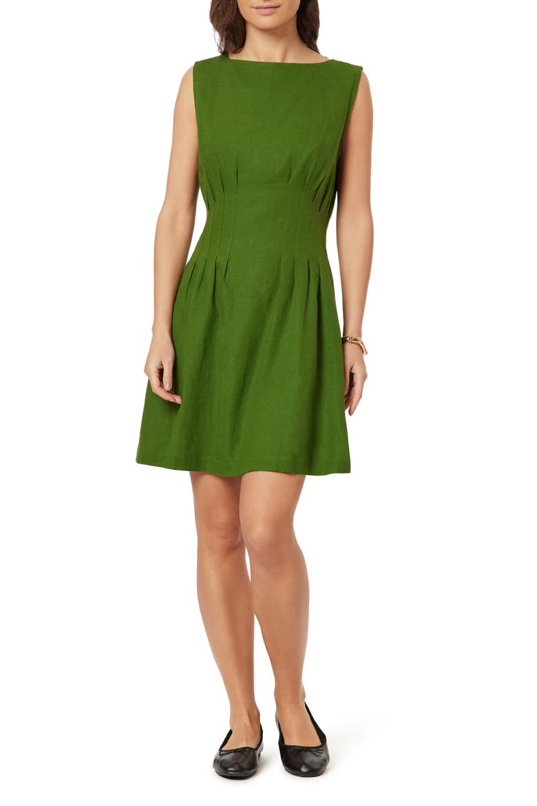 Paisley Print Boatneck Fit & Flare Dress, Main, color, GARDEN GREEN