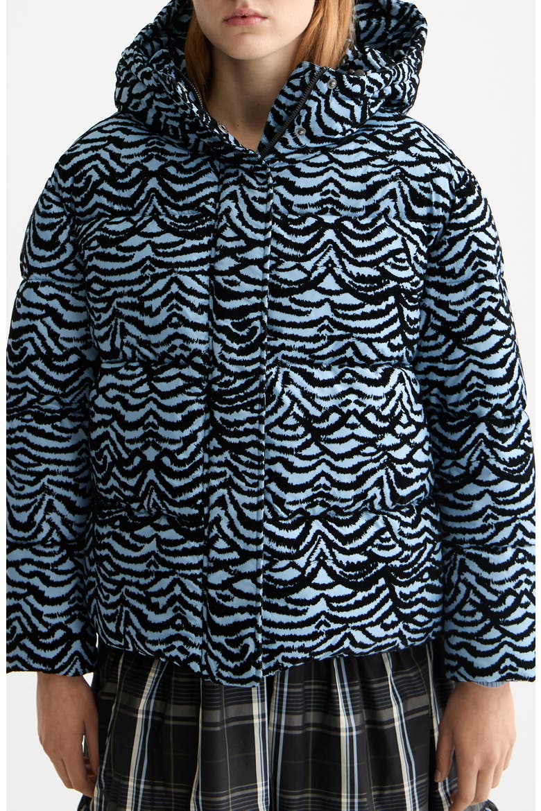 Feather Stripe Hooded Puffer Jacket, Main, color, IKAT FEATHER BLUE