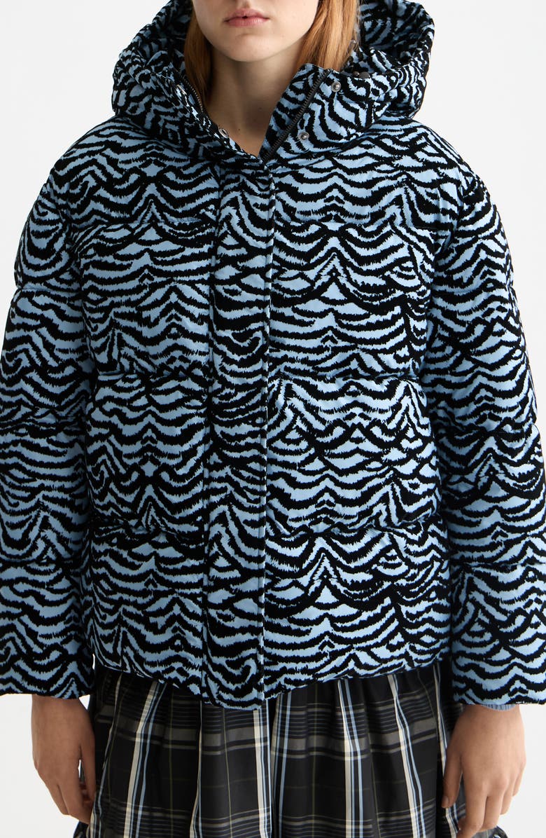 Scotch & Soda Feather Stripe Hooded Puffer Jacket, Main, color, Ikat Feather Blue