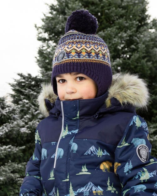 Deux Par Deux Lined Peruvian Knit Hat With Pompom In Black