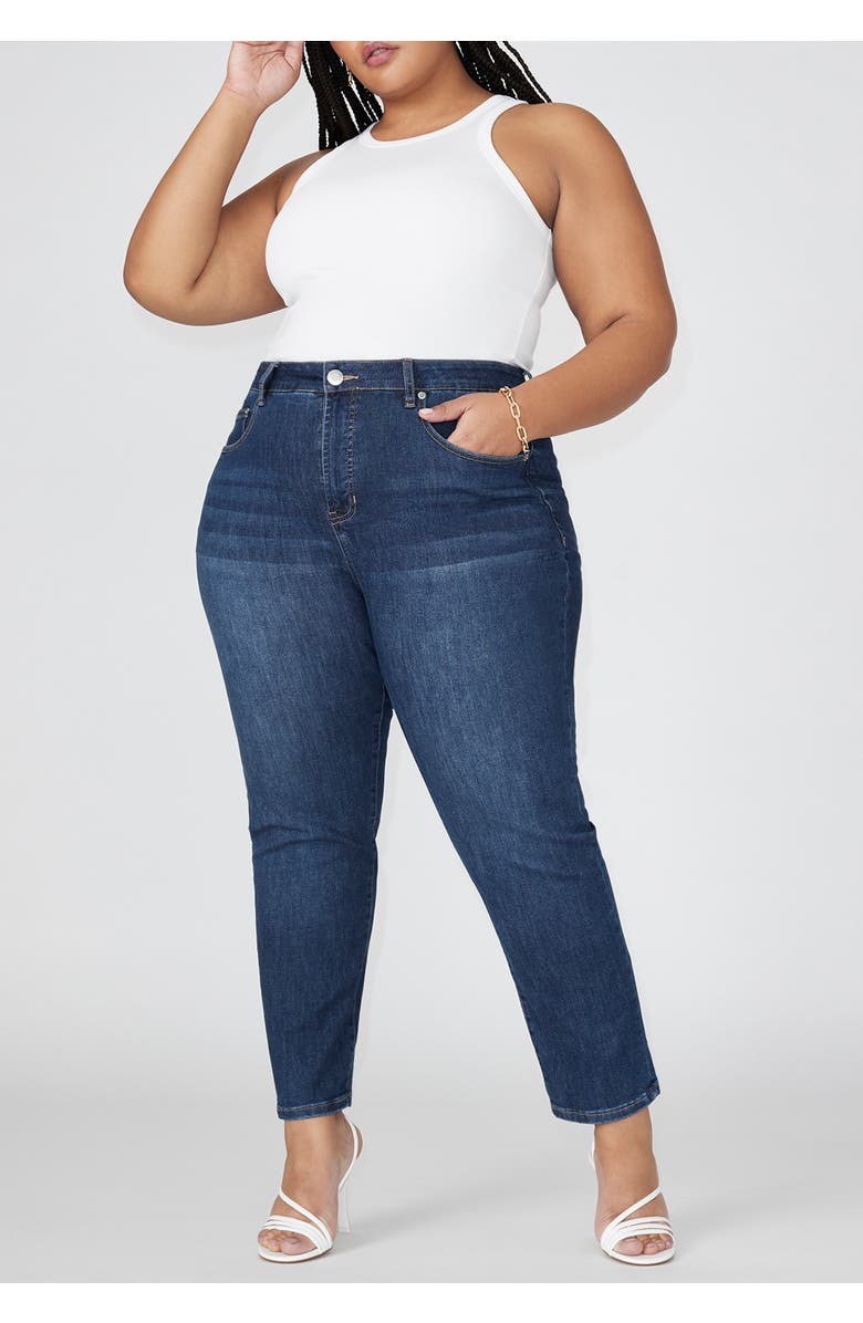 ELOQUII The Leigh Super Stretch Slim Leg Jean, Alternate, color, Dark Wash Denim