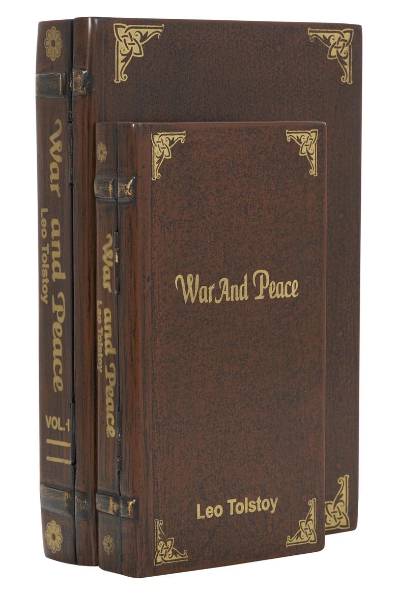 Set of 3 War & Peace Decorative Keepsake Boxes, Main, color, BROWN