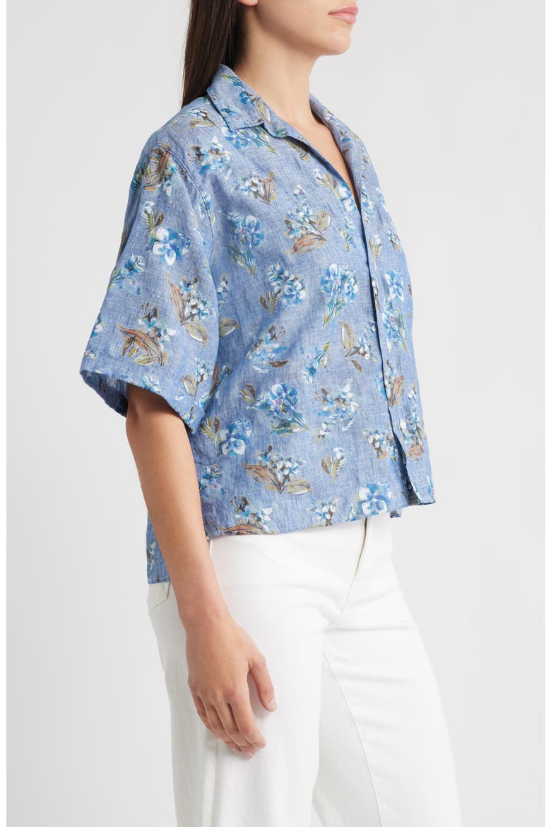 Short Sleeve Linen Button-Up Shirt, Alternate, color, BLUE FLORA