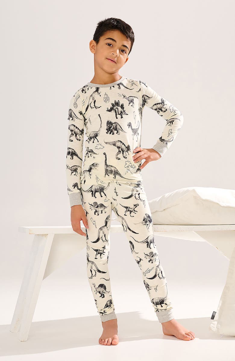 Hatley Kids' Dino Extinction Fitted Two-Piece Pajamas, Alternate, color, Natural