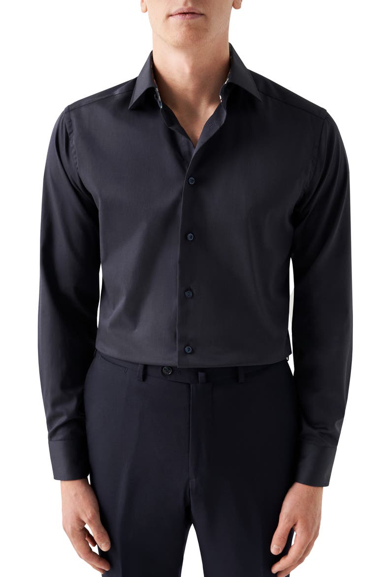 Slim Fit Solid Navy Dress Shirt, Main, color, NAVY