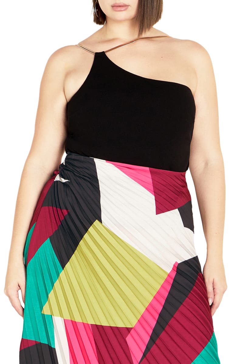 City Chic Amaya Print Pleated Satin Maxi Skirt, Alternate, color,