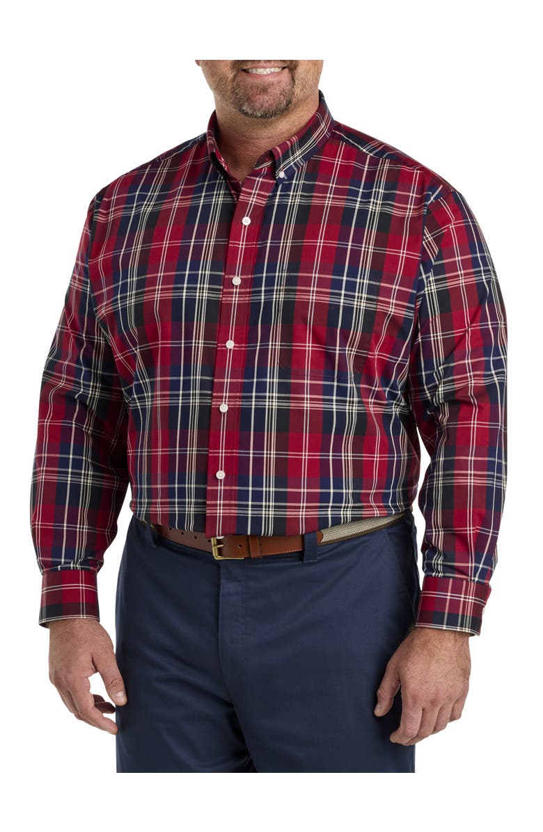 Oak Hill by DXL Big & Tall Large Plaid Sport Shirt, Alternate, color, Red