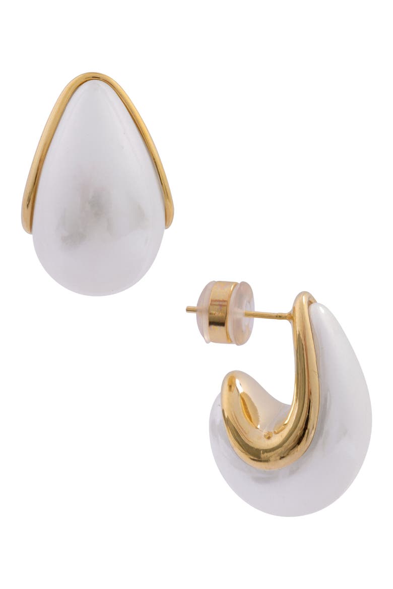 Teardrop imitation Pearl Stud Earrings, Alternate, color, GOLD