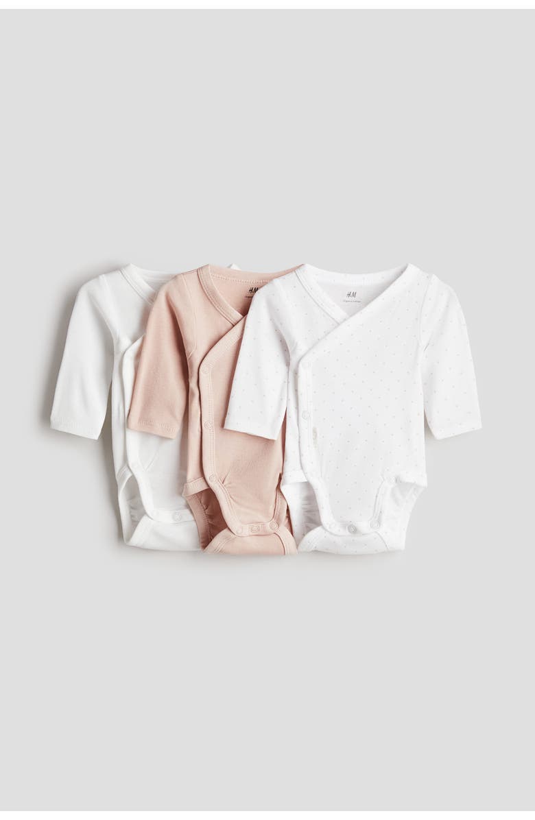 H&M 3-pack wrapover bodysuits, Main, color, Dusty Pink/Dotted
