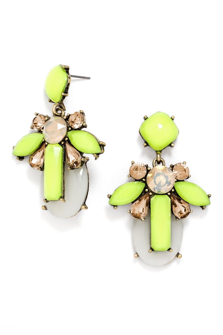'Bliss' Drop Earrings, Main, color, BRIGHT GREEN/ ANTIQUE GOLD