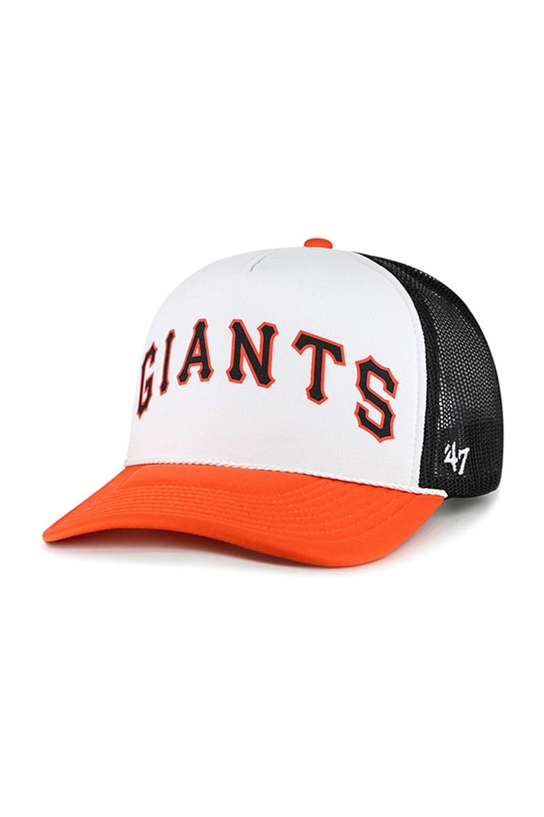 Men's '47 White San Francisco Giants Foam Front Script Trucker Snapback Hat, Main, color, White