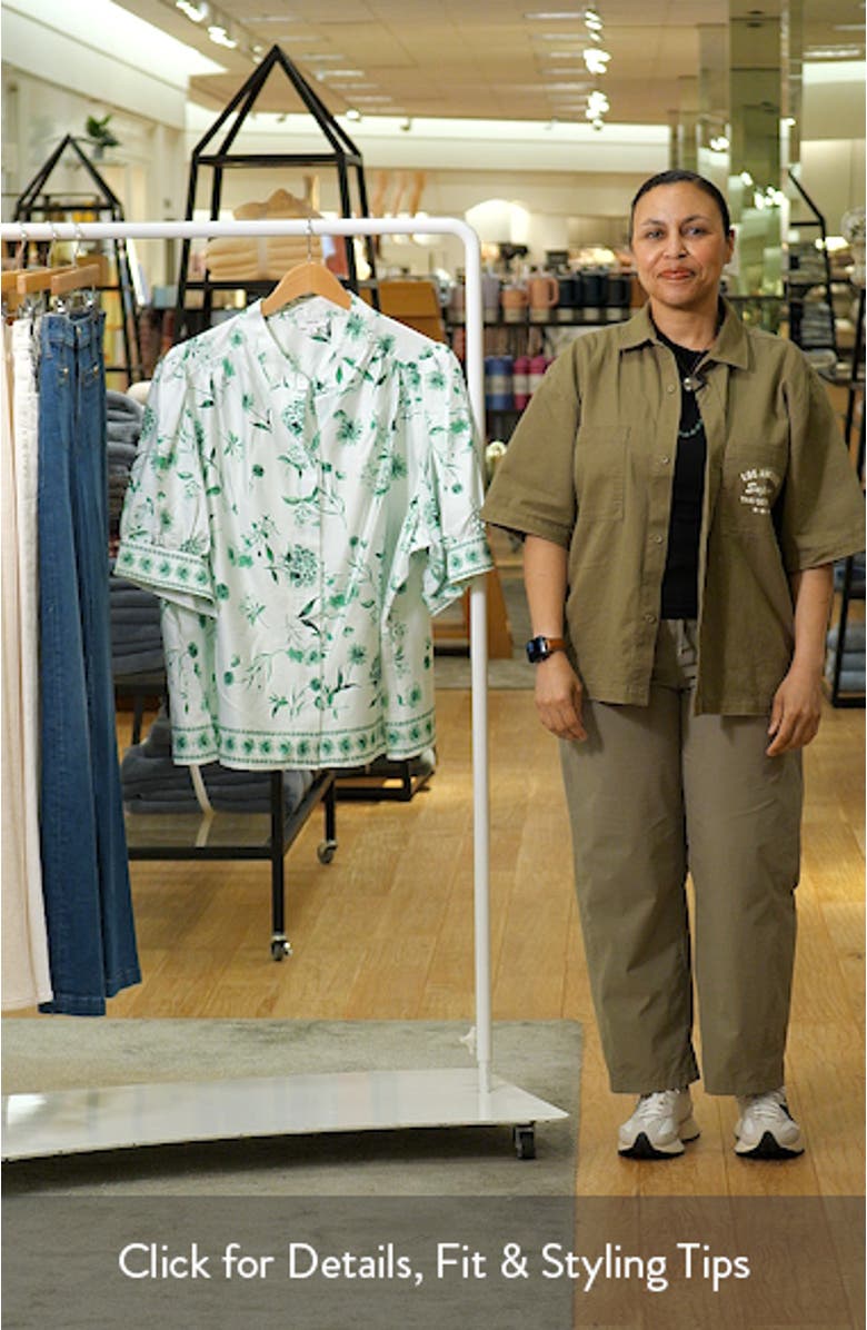 Floral Band Collar Placket Button-Up Shirt, sales video thumbnail