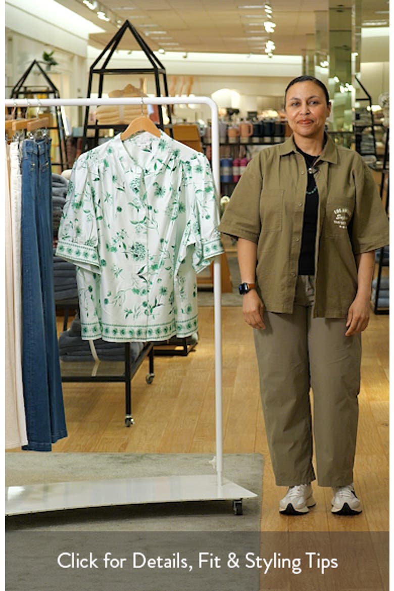 Floral Band Collar Placket Button-Up Shirt video