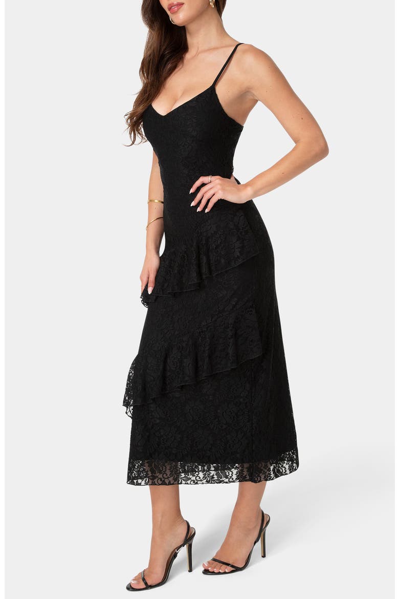 Lace Ruffle Maxi Dress, Alternate, color, BLACK