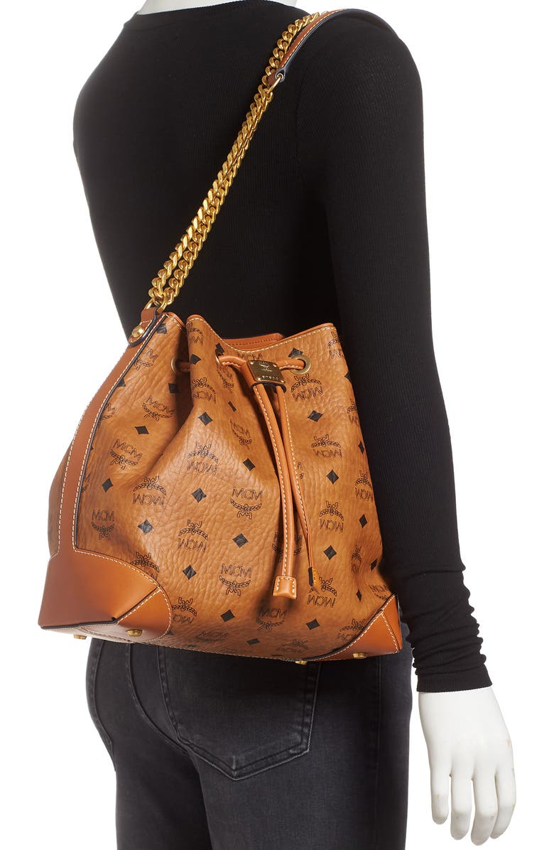 MCM Berlin Visetos Coated Canvas Drawstring Handbag, Alternate, color,