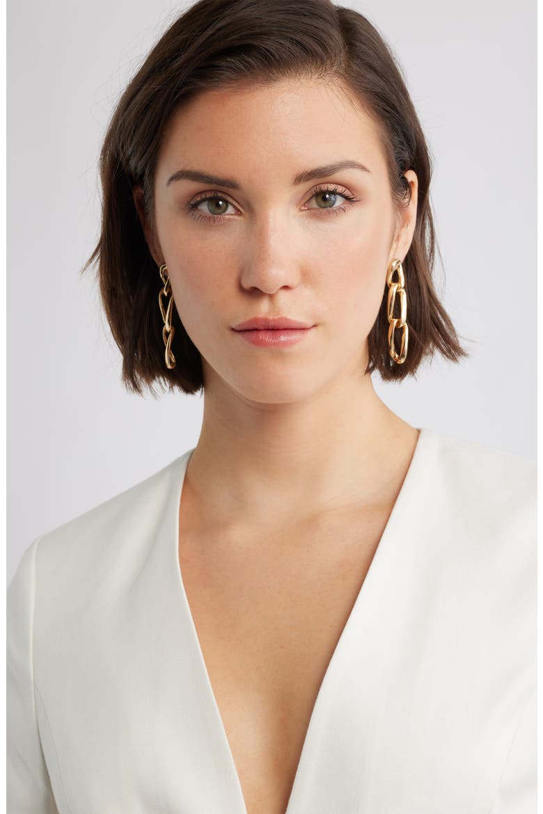 Curb Chain Linear Drop Earrings, Alternate, color, GOLD