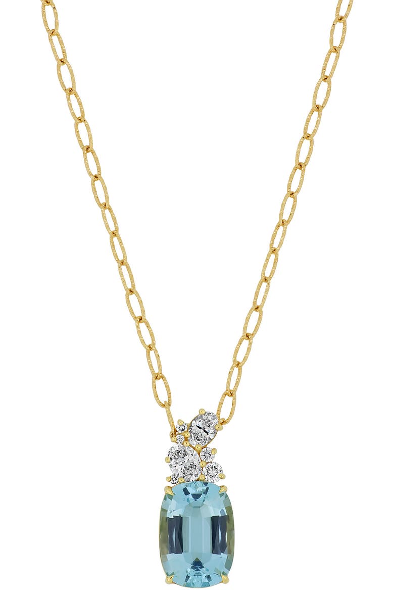 Bony Levy Aquamarine & Diamond Cluster Pendant Necklace, Main, color, 18K Yellow Gold
