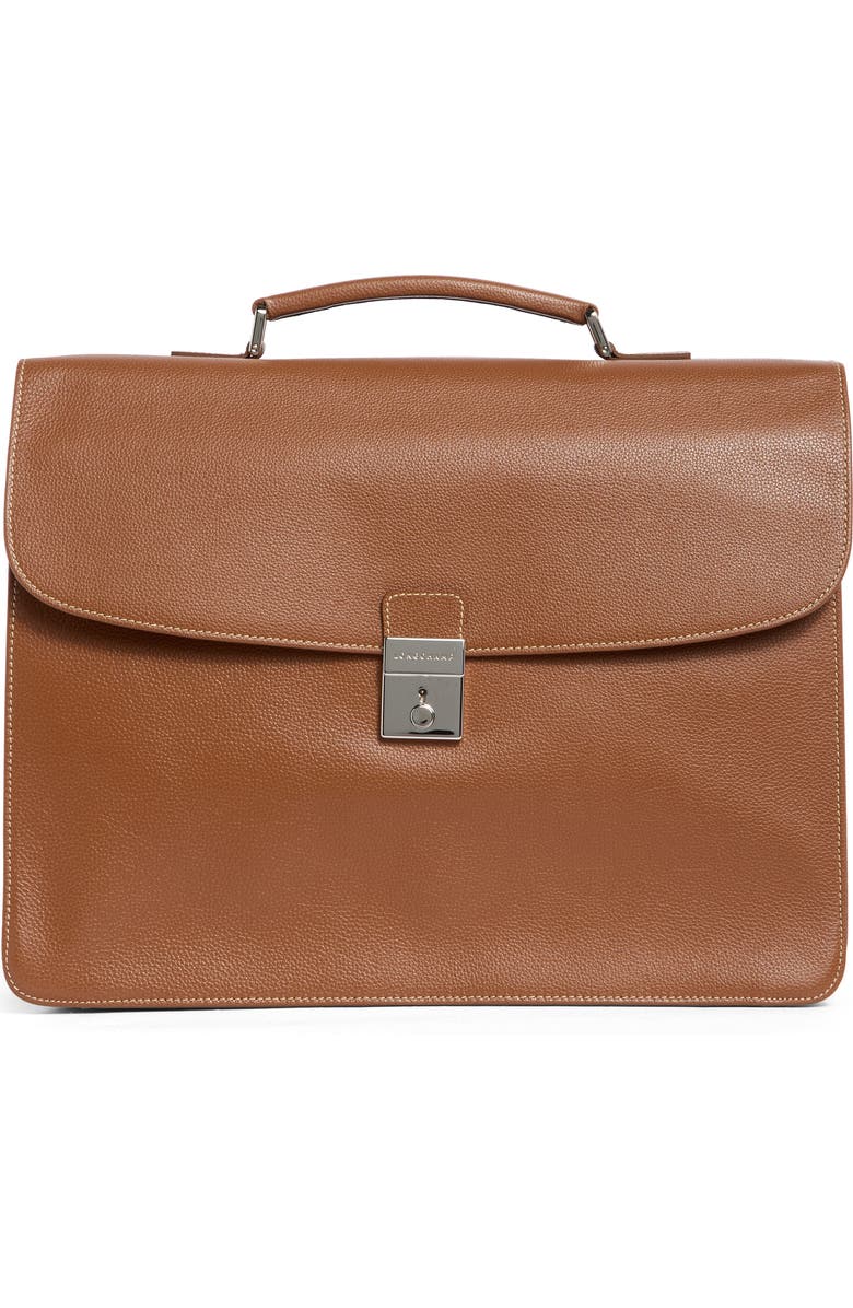 Longchamp Le Foulonne Leather Briefcase, Main, color, Cognac