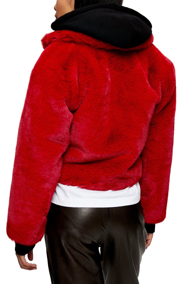 Faux Fur Crop Jacket, Alternate, color, RED