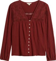 Lucky Brand Lace Yoke Peasant Top