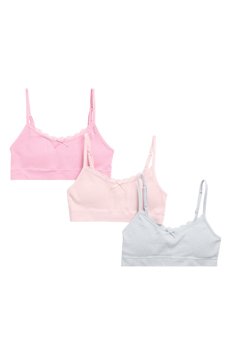 Laura Ashley Kids' 3-Pack Assorted Seamless Ribbed Bralettes, Main, color, Grey/ Dusty Pink/ Jinx Pink