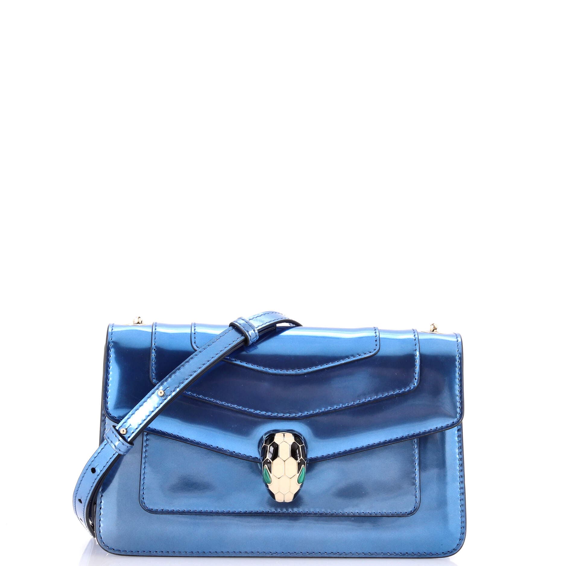 Serpenti Forever Shoulder Bag Metallic Leather Small, Main, color, Blue