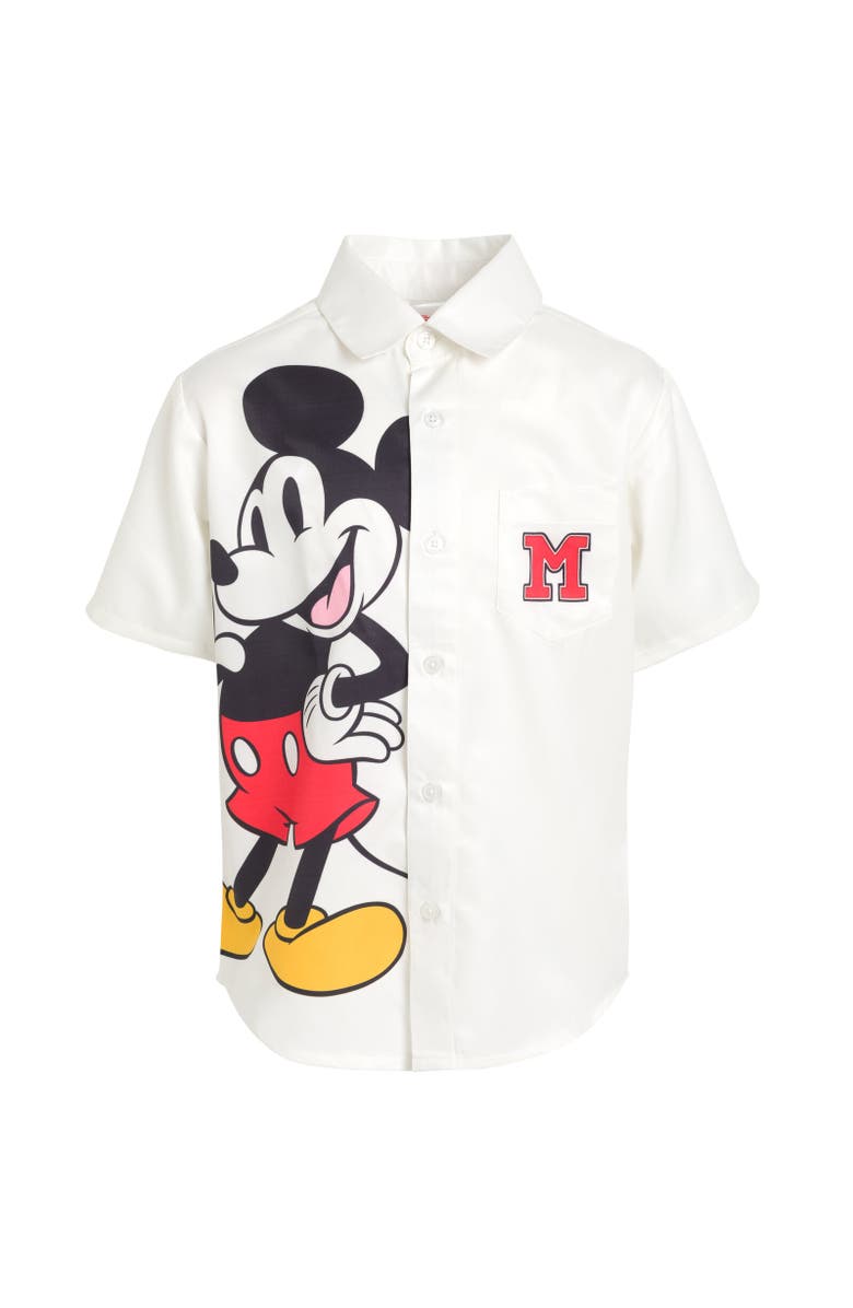 Disney Short Sleeve Button Down Shirt, Alternate, color, Mickey Mouse White
