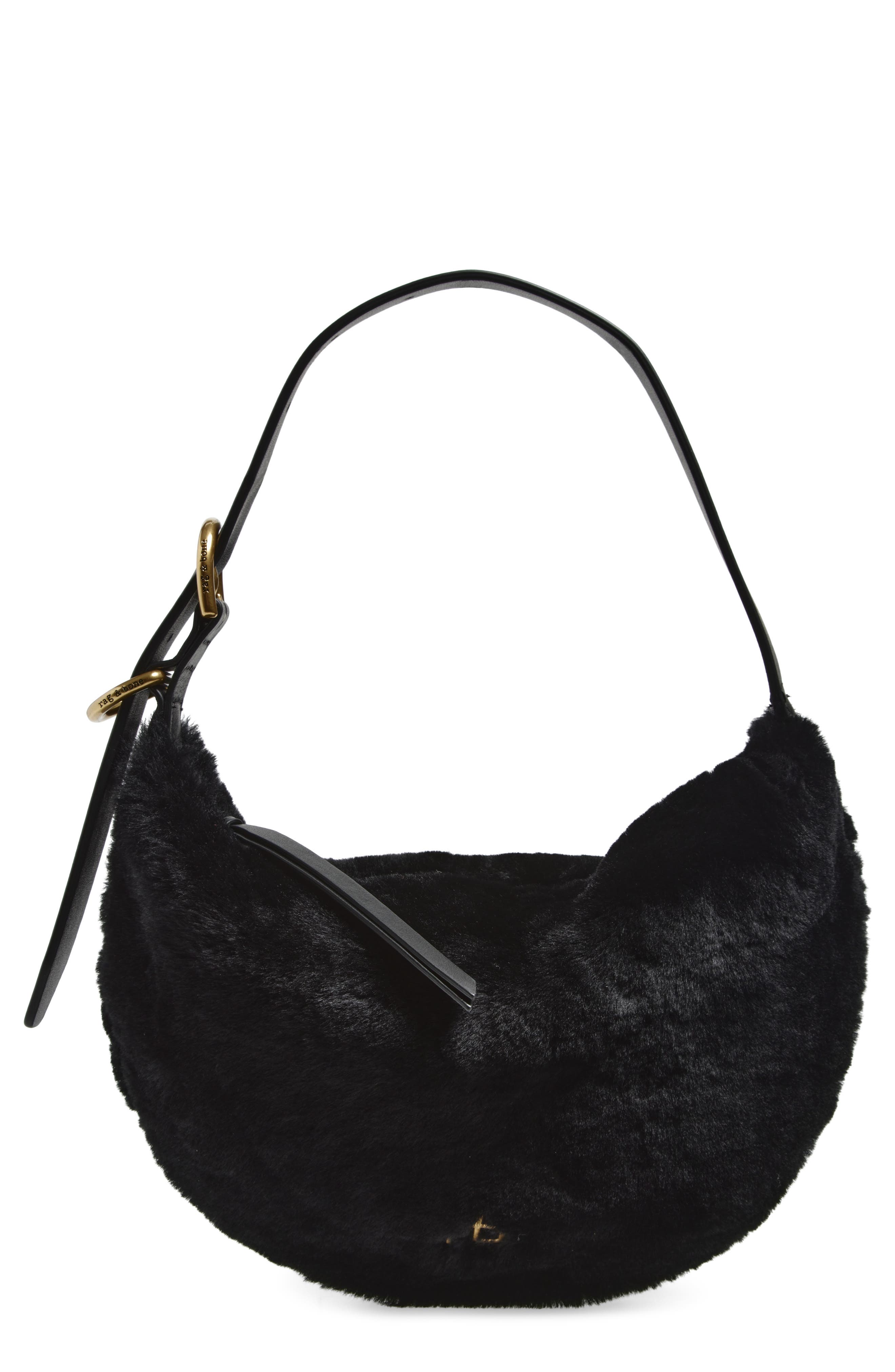 rag 
bone Mercer Small Genuine Shearling Hobo, Main, color, Black
