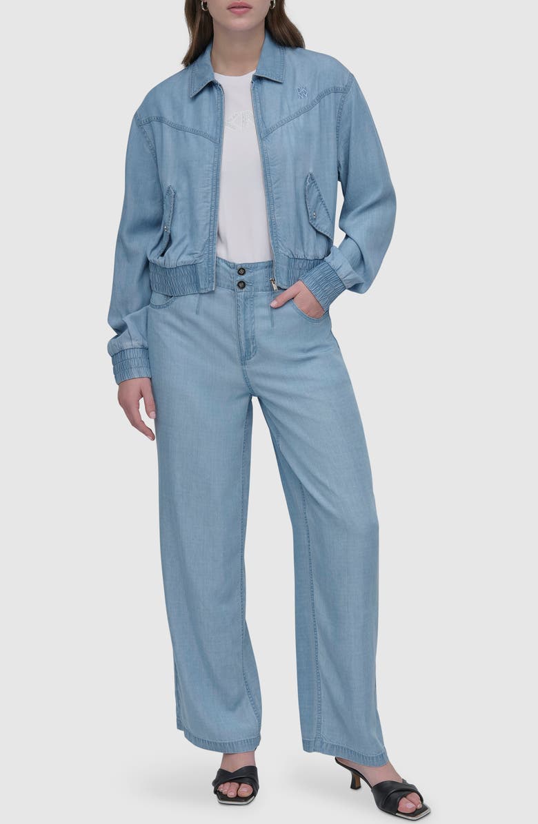 DKNY Front Zip Chambray Bomber, Alternate, color, Light Chambray