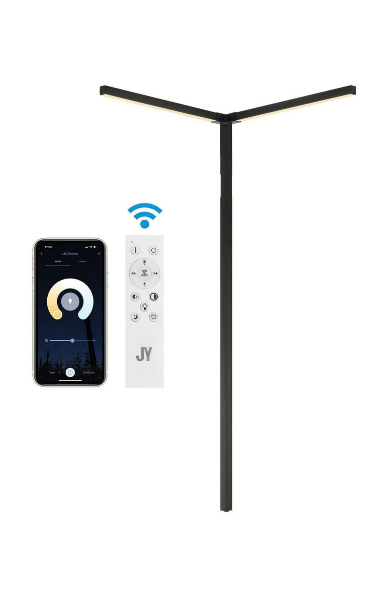 JONATHAN Y Madsen 18.25" 2-Light Modern Minimalist Iron Integrated Plug-In LED Sconce for Ceiling Corner with App/Remote Controllers, Black, Main, color, Black