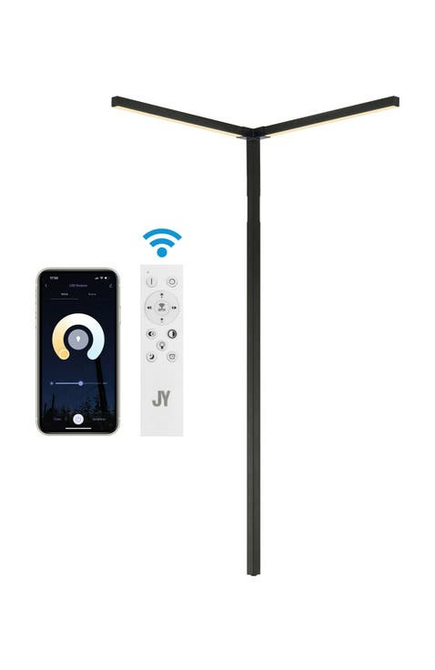 Madsen 18.25" 2-Light Modern Minimalist Iron Integrated Plug-In LED Sconce for Ceiling Corner with App/Remote Controllers, Black