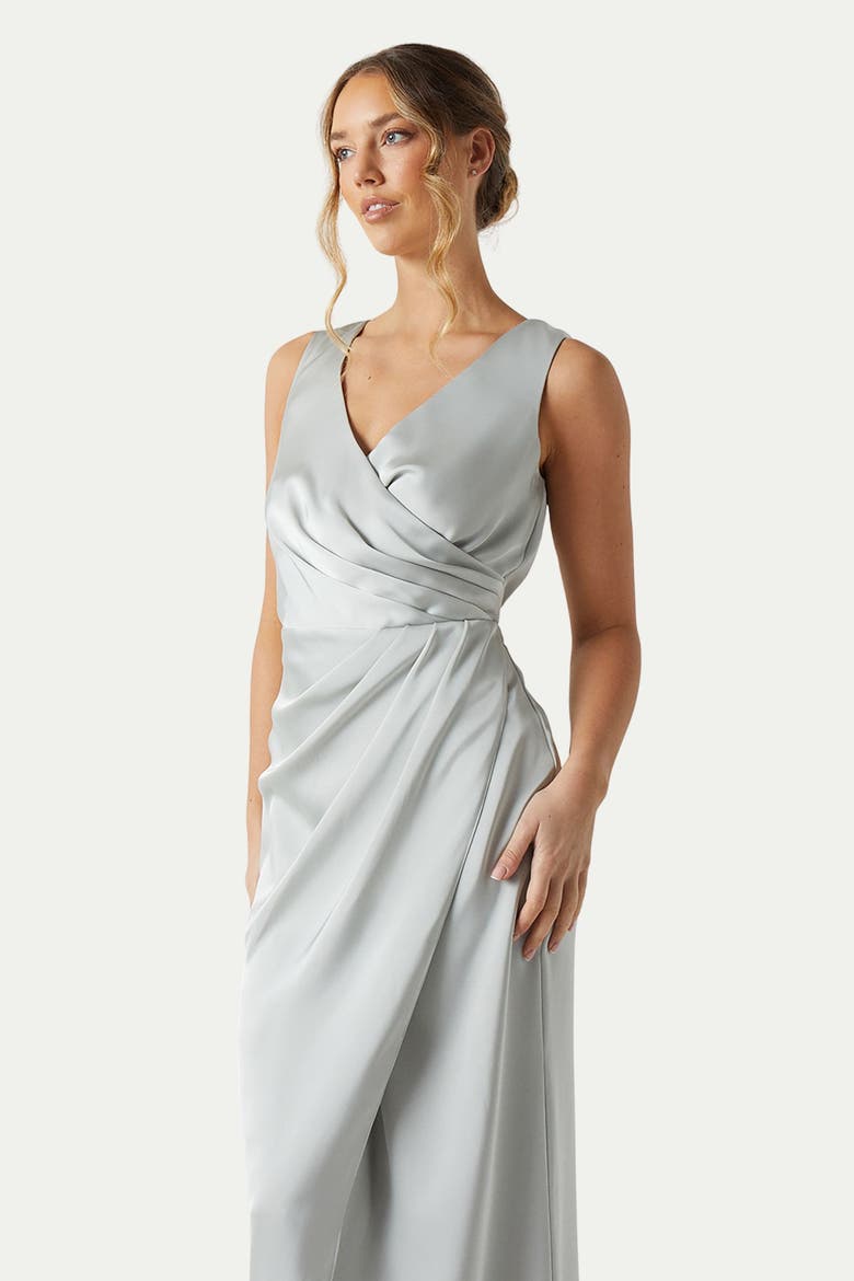 Ruched Satin Bridesmaid Dress, Alternate, color, Sage