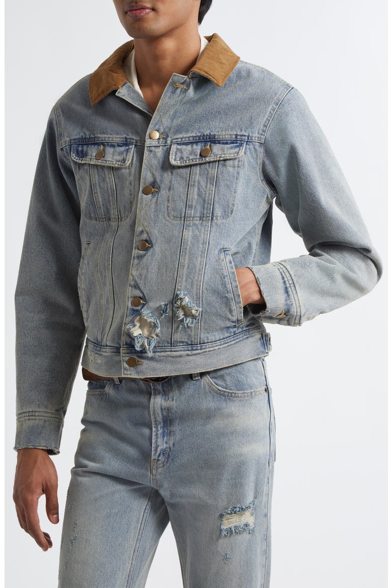 Stormrider Distressed Denim Trucker Jacket, Alternate, color, BLUE WASH